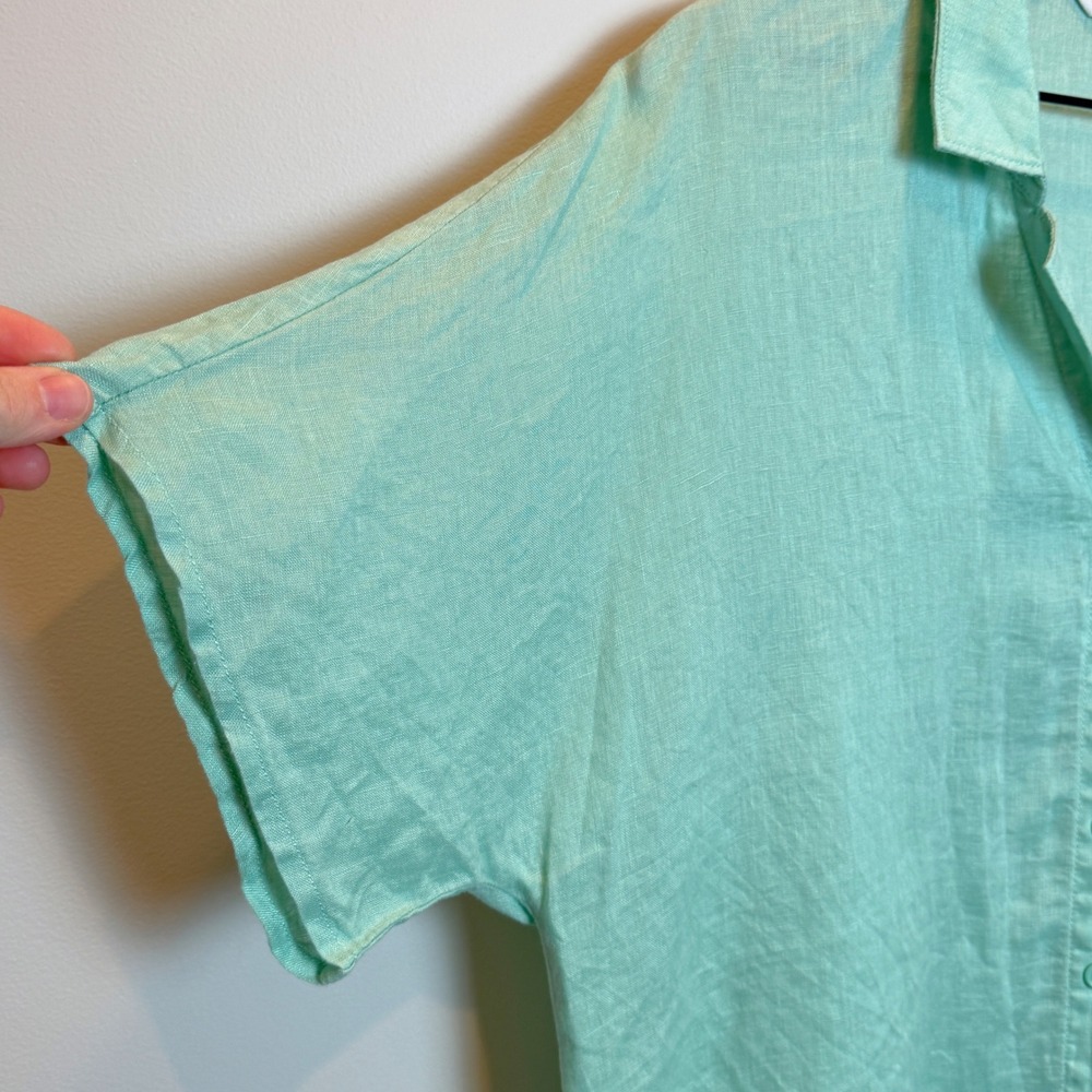 Garnet Hill 14 100% Linen Dolman Sleeve Button Down Shirt Top Seafoam Green - Picture 6 of 9